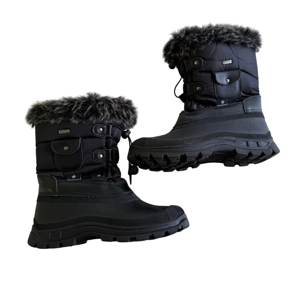Dream Pairs Black Faux Fur Waterproof Snow Boots Women’s Size 6